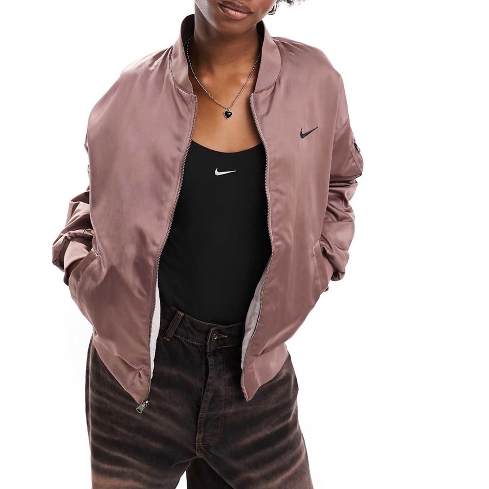 Nike reversible varsity bomber jacket in smokey mauve